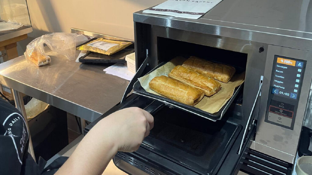 Sausage rolls cooking in the Panasonic SCV3